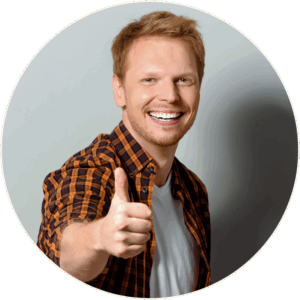 Spravato® Therapy image Smiling person in plaid shirt giving a thumbs-up, representing patient relief and positive response to SPRAVATO® Therapy for treatment-resistant depression and severe depressive symptoms.